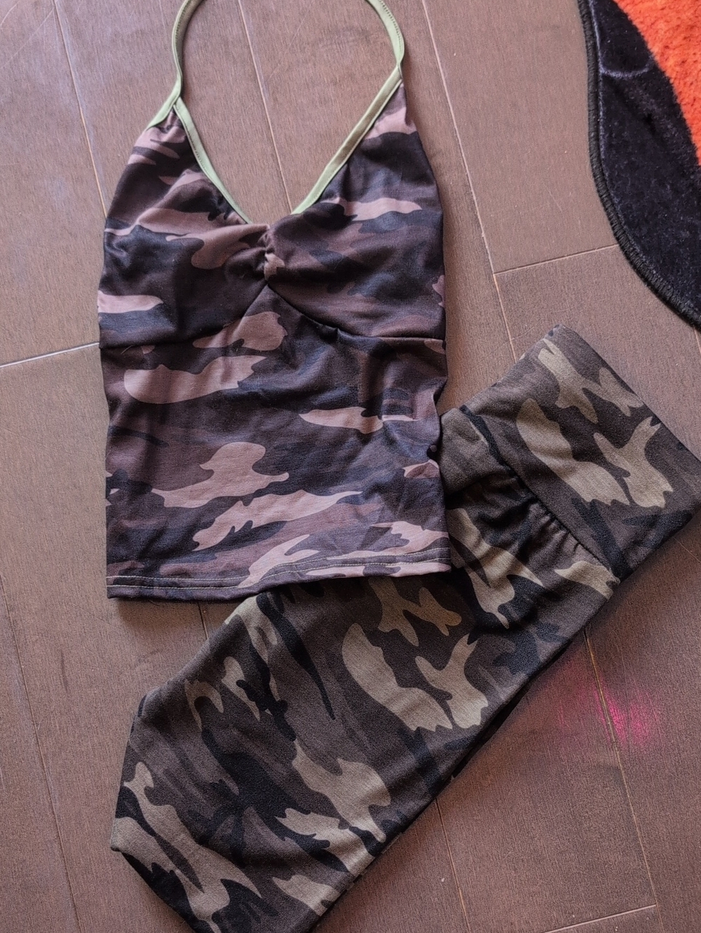 Forever 21 Olive Camo Halter Crop Top & Legging Set